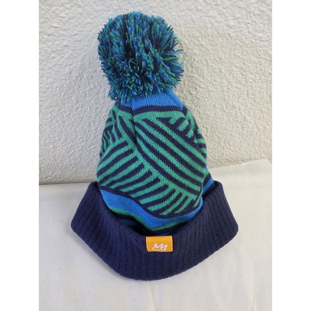 Mammoth Beanie One Size Navy Blue Green Geometric Unisex Winter Hat Cap Skull